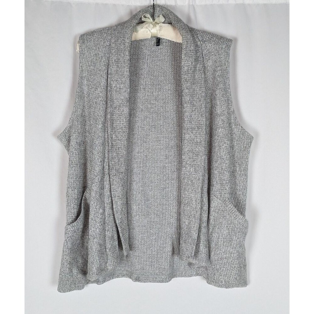 North River Cardigan L Gray Waffle Knit Open Sweater Vest Pockets Cozy Casual